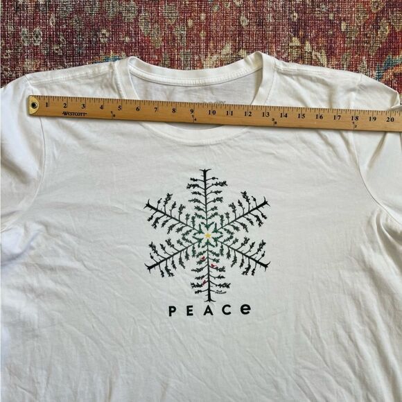 Women’s XXL Life is Good White Long Sleeve Shirt with Snowflake Peace treeDesign - Picture 8 of 13